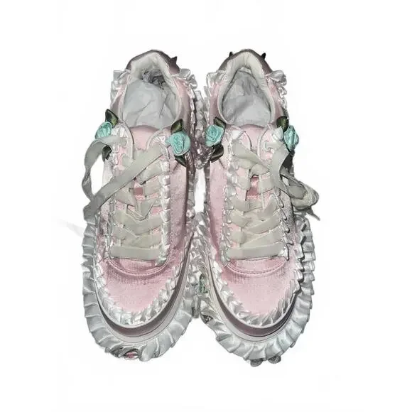 Dolls Kill Pink and White Ruffled CAKE QUEEN Sneakers - Picture 6 of 8